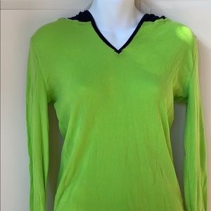 Navy and Green Hooded long sleeve shirt